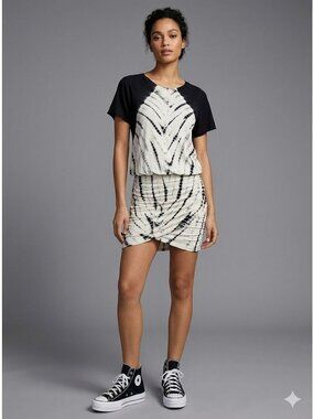Young Fabulous & Broke Womens Tie-Dye Asymmetrical Black & White Dress Size S